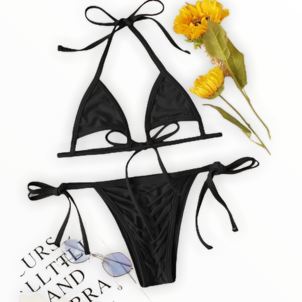 Black Triangle Cut Out Bikini Cheeky SHEIN Swim